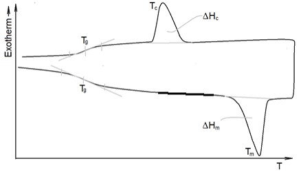 Schematic DSC thermographs of a semicrystalline sample